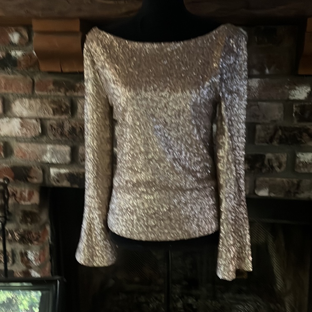 BB DAKOTA Champagne Sequined Bell Sleeved Top. S